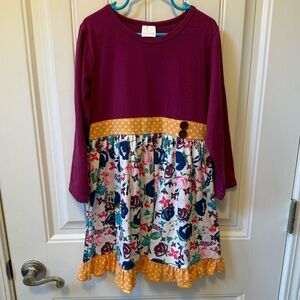 Boutique Floral Kids Dress with Purple and Yellow Accents NWOT